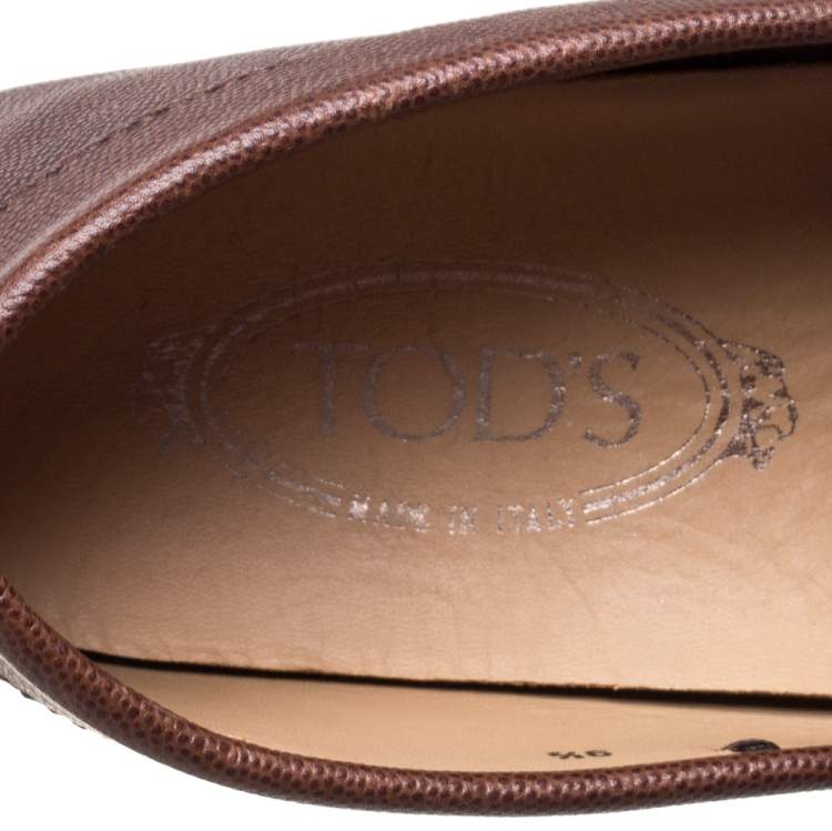 Pre Owned Tod's Brown Leather  Logo Buckle Slip On Loafers Size 44