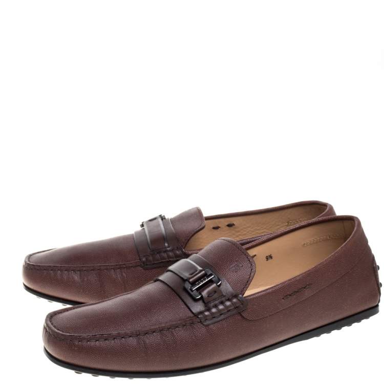 Pre Owned Tod's Brown Leather  Logo Buckle Slip On Loafers Size 44