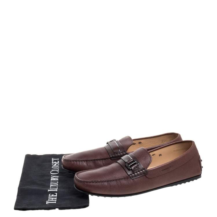 Pre Owned Tod's Brown Leather  Logo Buckle Slip On Loafers Size 44