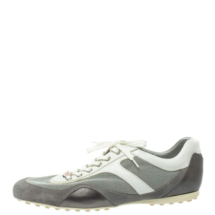 Pre Owned Tod's Grey/White Fabric, Leather and Suede Lace Low Top Sneakers Size 44