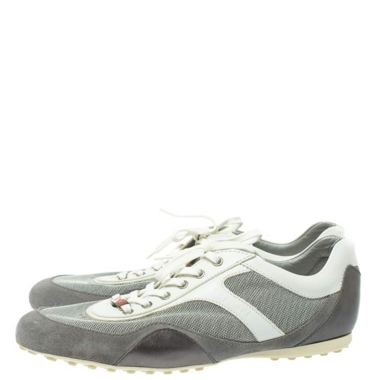 Pre Owned Tod's Grey/White Fabric, Leather and Suede Lace Low Top Sneakers Size 44