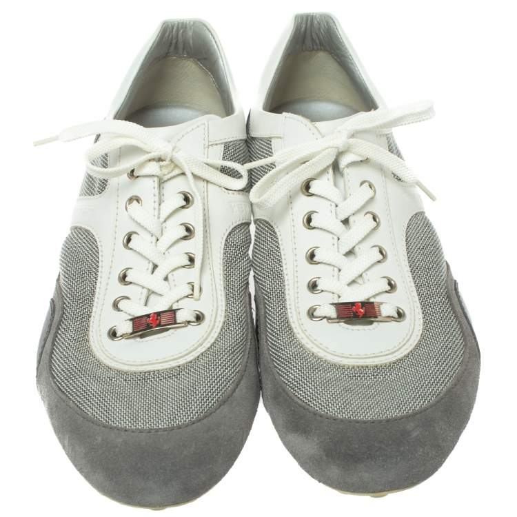 Pre Owned Tod's Grey/White Fabric, Leather and Suede Lace Low Top Sneakers Size 44