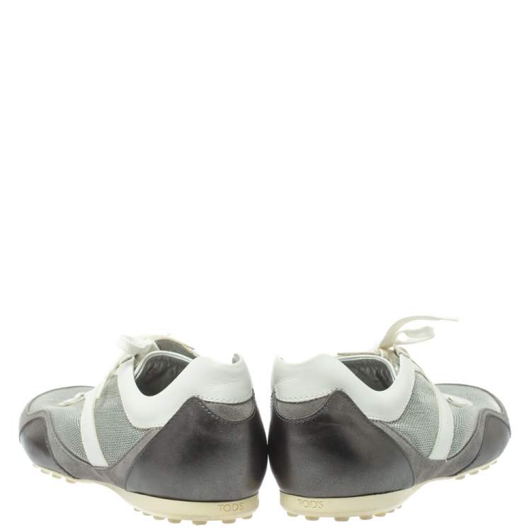 Pre Owned Tod's Grey/White Fabric, Leather and Suede Lace Low Top Sneakers Size 44