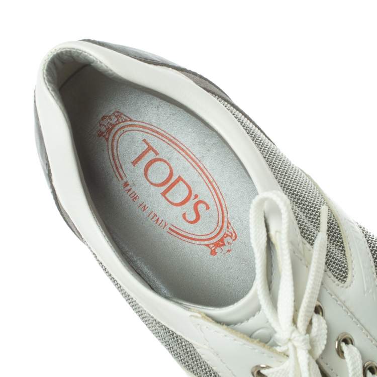 Pre Owned Tod's Grey/White Fabric, Leather and Suede Lace Low Top Sneakers Size 44
