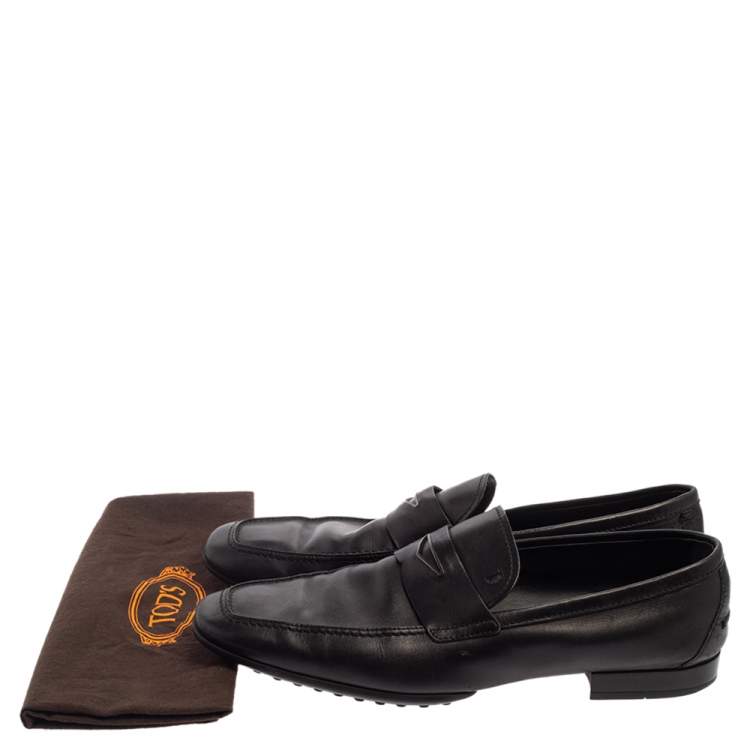 Pre Owned Tod's Black Leather Penny Slip On Loafers Size 44