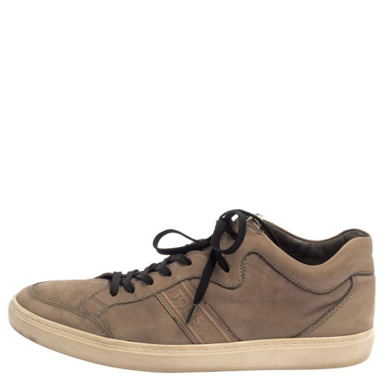 Pre Owned Tods Beige Nubuck Leather Low Top Sneakers Size 41.5 