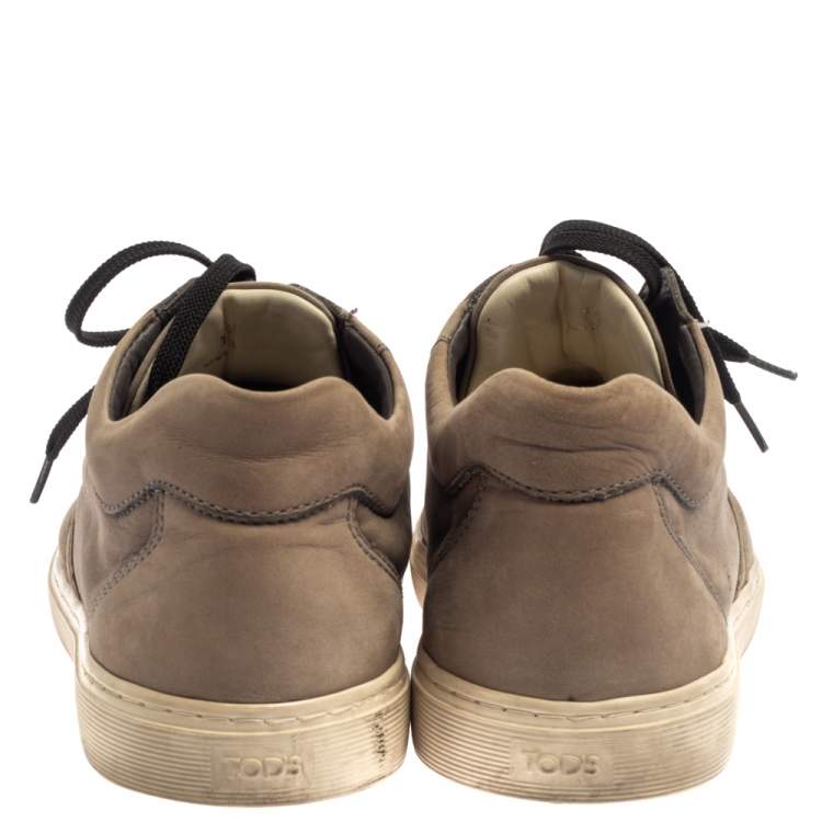 Pre Owned Tods Beige Nubuck Leather Low Top Sneakers Size 41.5 