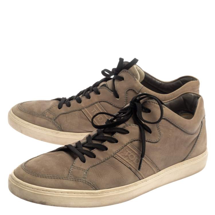 Pre Owned Tods Beige Nubuck Leather Low Top Sneakers Size 41.5 