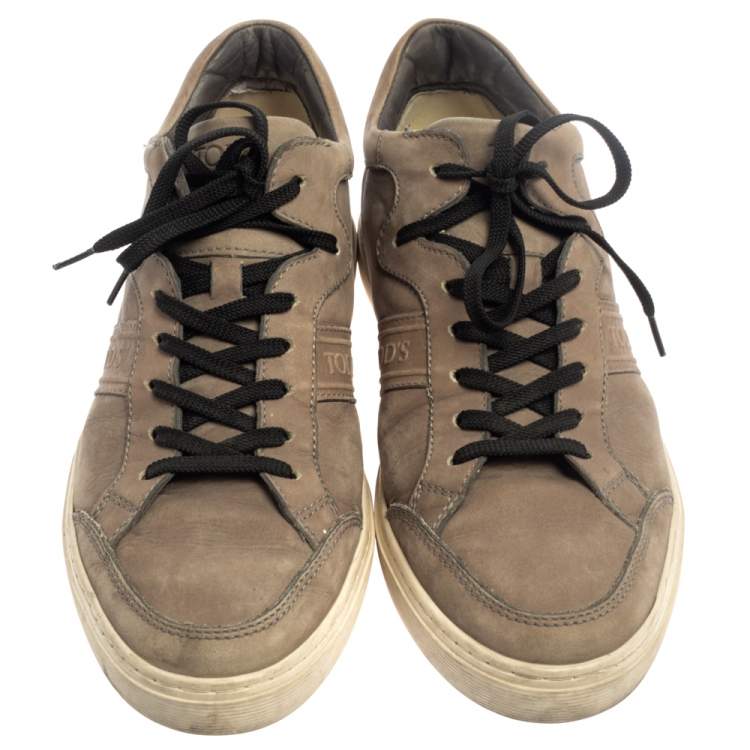 Pre Owned Tods Beige Nubuck Leather Low Top Sneakers Size 41.5 