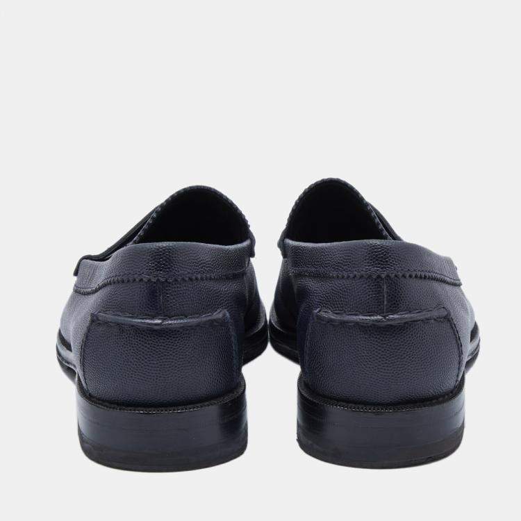 Pre Owned Tod's Navy Blue Leather Penny Slip On Loafers Size 42