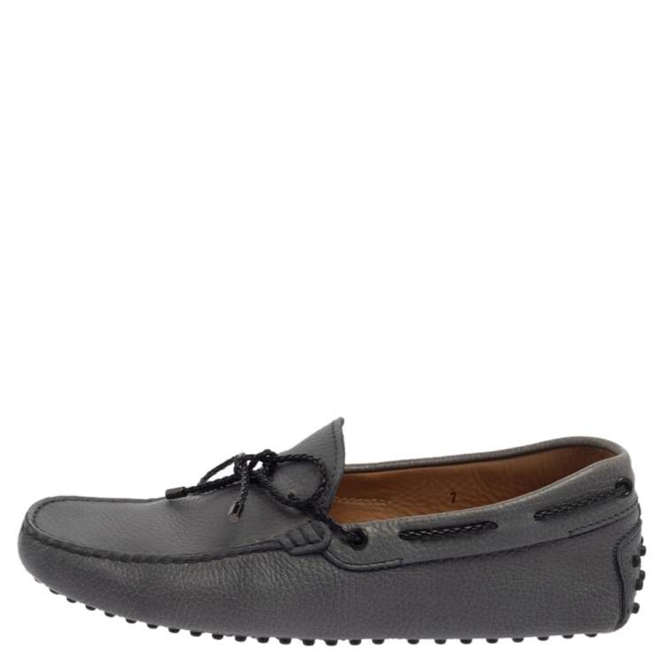 Pre Owned  Tod's Grey Leather Gommino Driving Bow Loafers Size 41