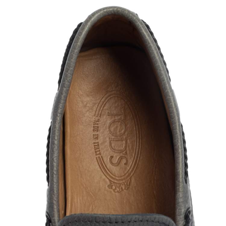 Pre Owned  Tod's Grey Leather Gommino Driving Bow Loafers Size 41