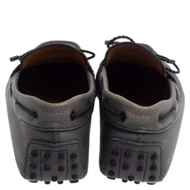 Pre Owned  Tod's Grey Leather Gommino Driving Bow Loafers Size 41