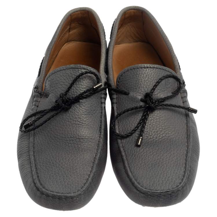 Pre Owned  Tod's Grey Leather Gommino Driving Bow Loafers Size 41