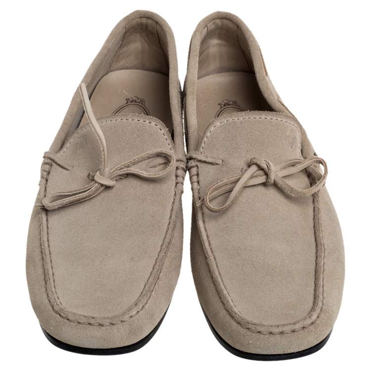 Pre Owned  Tod's Grey Suede Bow Slip On Loafers Size 41