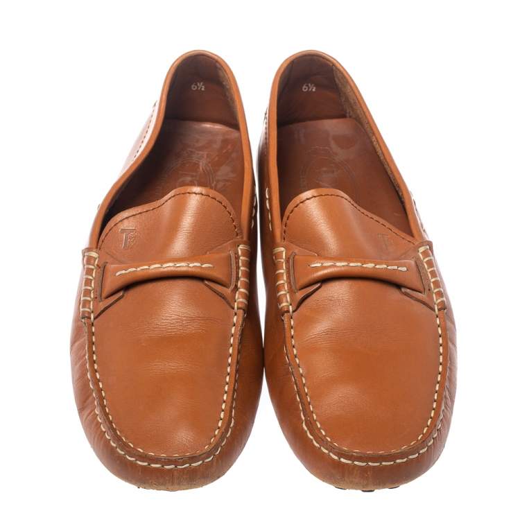 مملوكة مسبقًا Tod's Brown Leather Driving Slip On Loafers Size 40.5