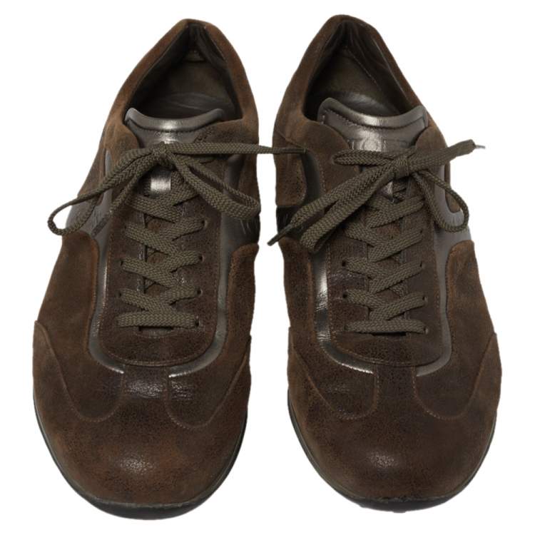 Pre Owned Tod's Brown Textured Suede Leather Low Top Sneakers Size 41