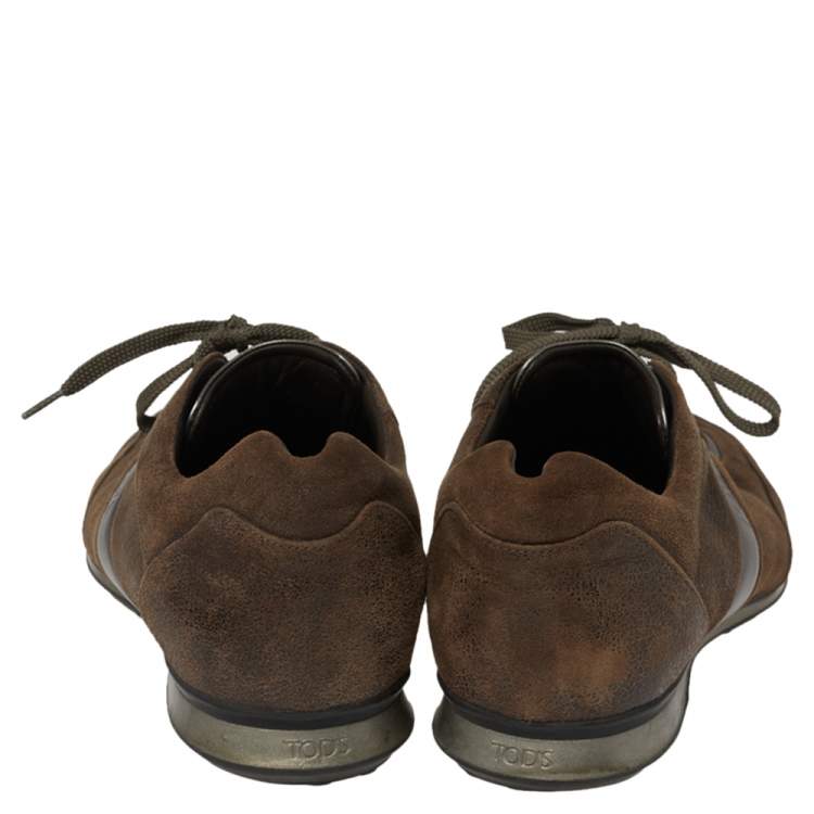 Pre Owned Tod's Brown Textured Suede Leather Low Top Sneakers Size 41
