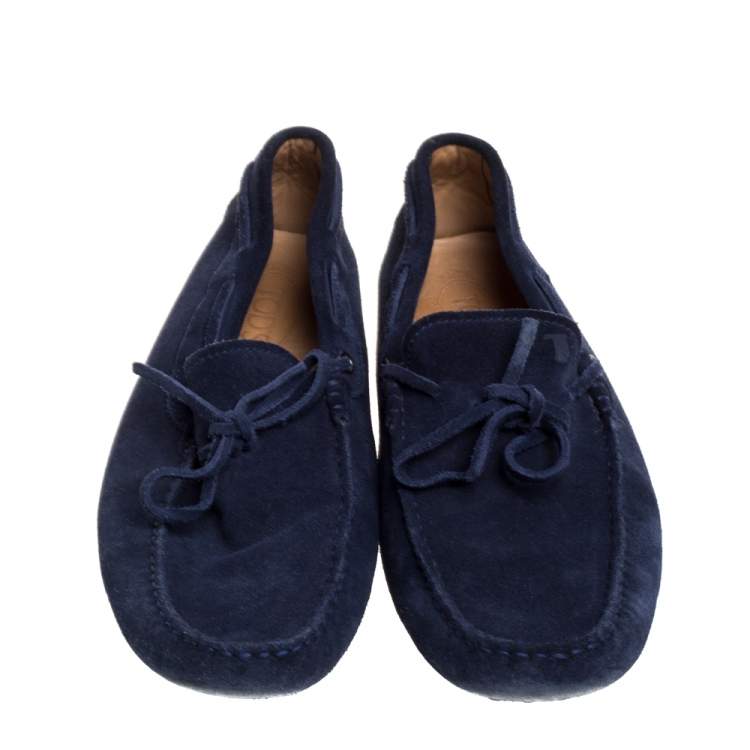 Pre Owned Tod's Navy Blue Suede Bow Loafers Size 41