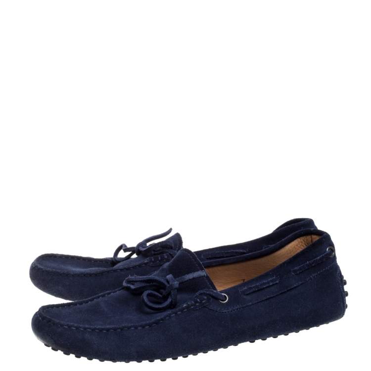 Pre Owned Tod's Navy Blue Suede Bow Loafers Size 41