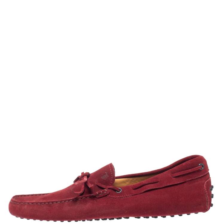Pre Owned Tod's Red Suede Bow Loafers Size 44.5