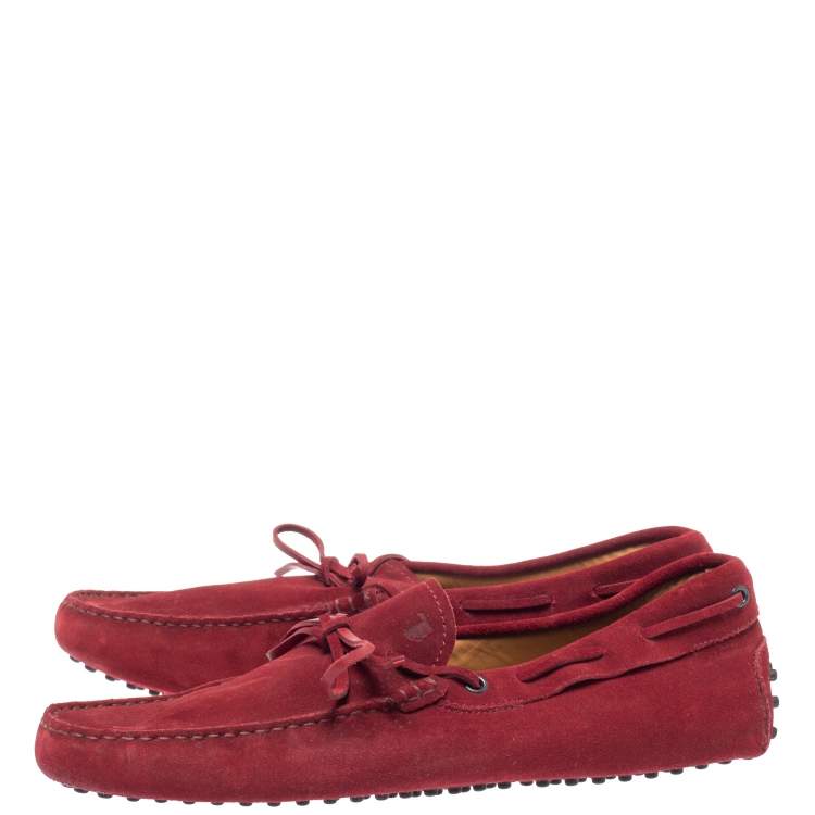 Pre Owned Tod's Red Suede Bow Loafers Size 44.5