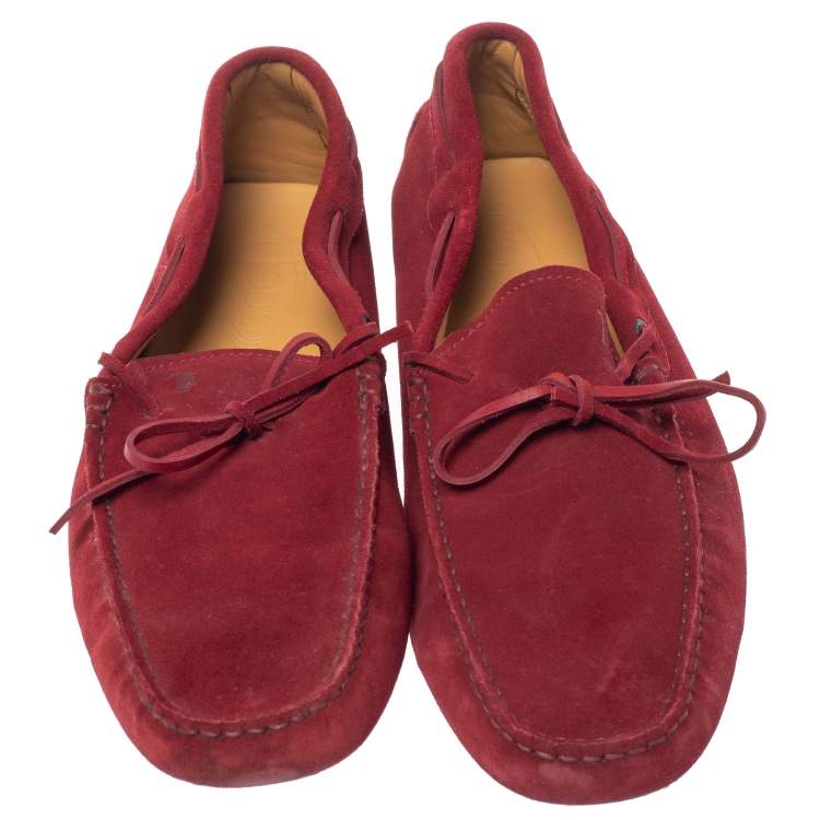 Pre Owned Tod's Red Suede Bow Loafers Size 44.5