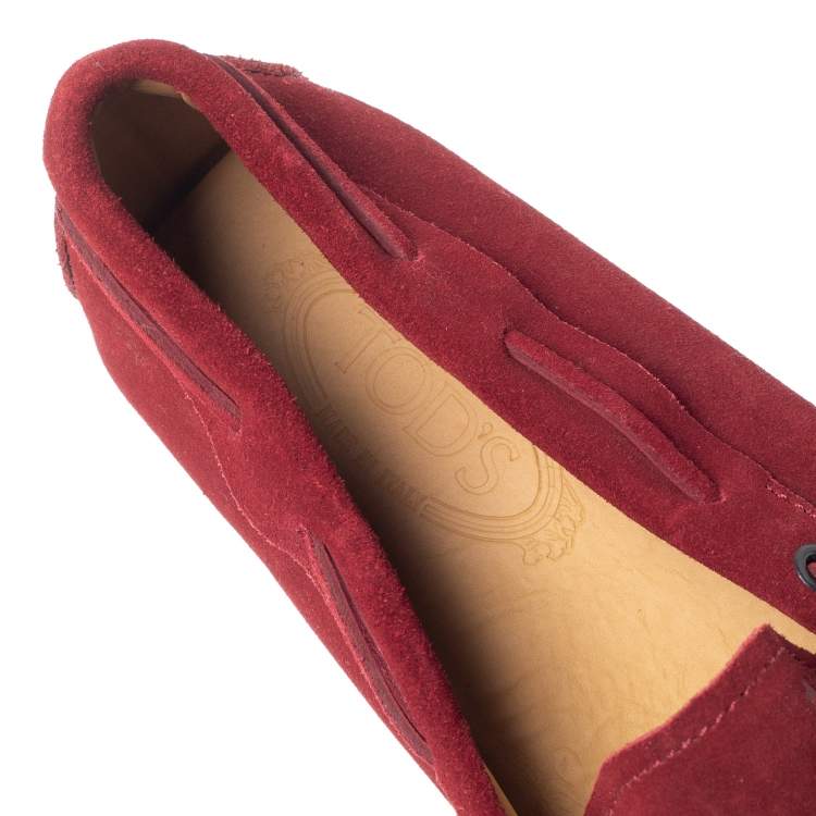 Pre Owned Tod's Red Suede Bow Loafers Size 44.5