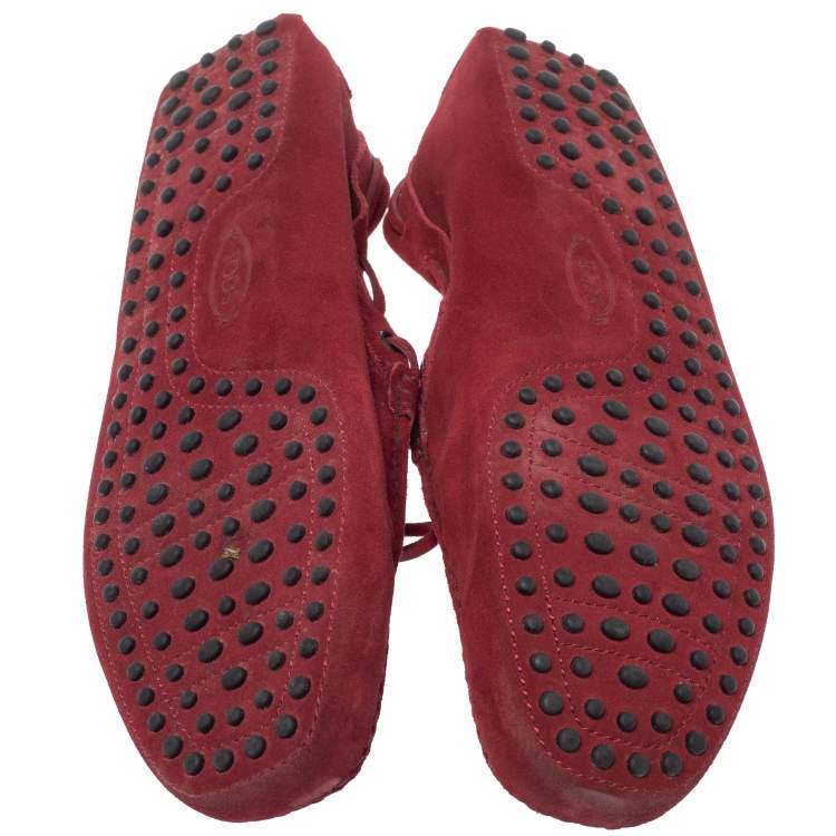 Pre Owned Tod's Red Suede Bow Loafers Size 44.5
