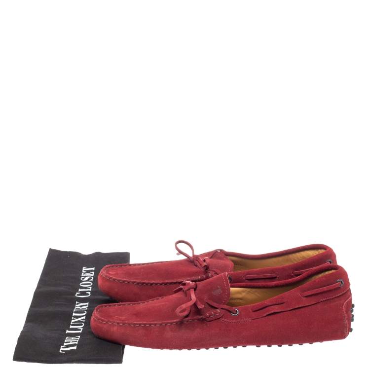 Pre Owned Tod's Red Suede Bow Loafers Size 44.5