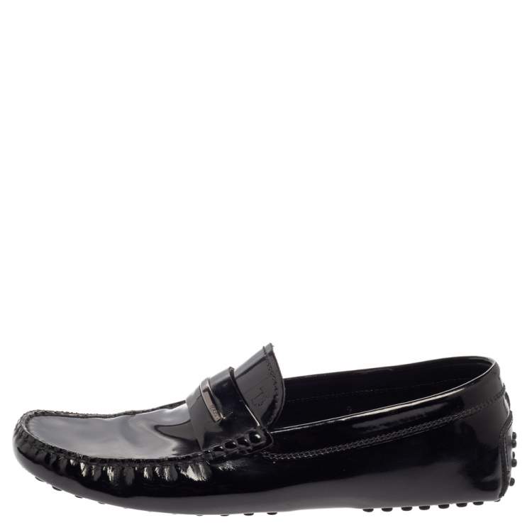 Pre Owned Tod's Black Patent Leather Penny Slip On Loafers Size 43