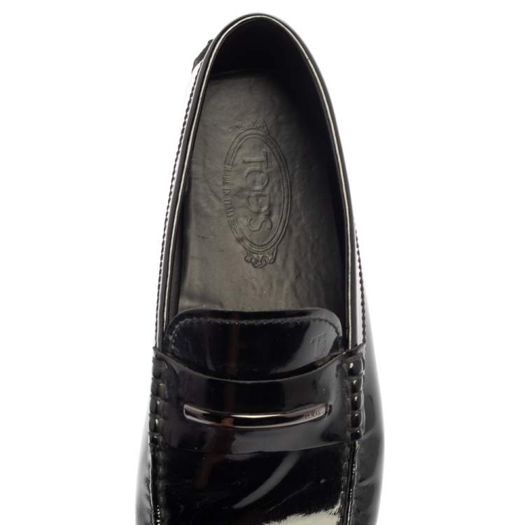 Pre Owned Tod's Black Patent Leather Penny Slip On Loafers Size 43