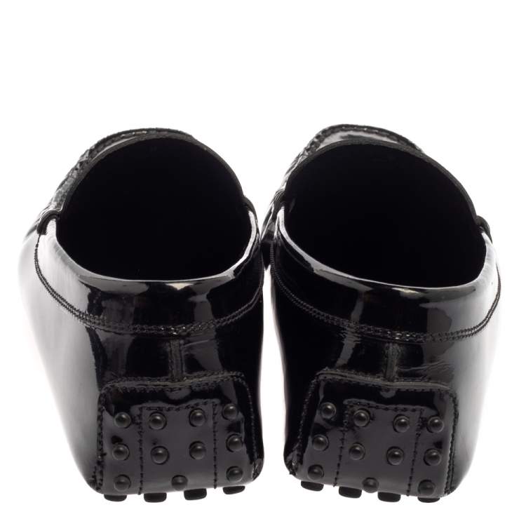 Pre Owned Tod's Black Patent Leather Penny Slip On Loafers Size 43