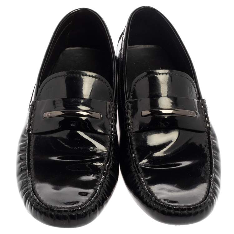 Pre Owned Tod's Black Patent Leather Penny Slip On Loafers Size 43