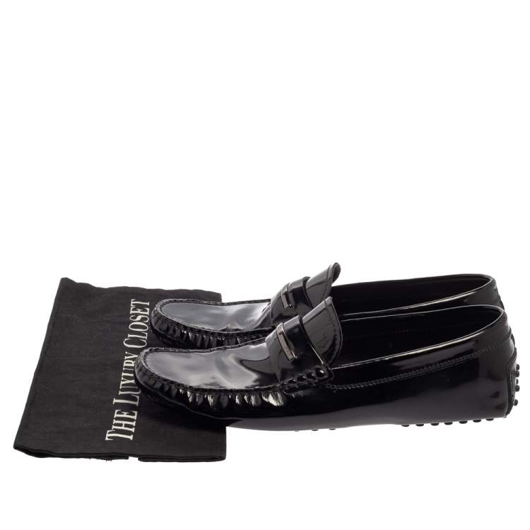 Pre Owned Tod's Black Patent Leather Penny Slip On Loafers Size 43