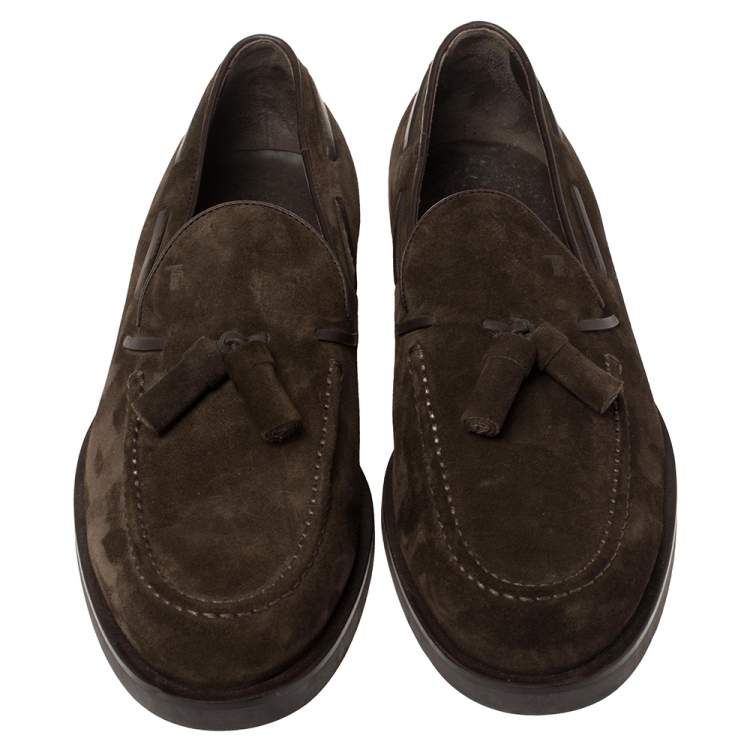 Pre Owned Tod's Brown Suede Tassel Slip On Loafers Size 43 
