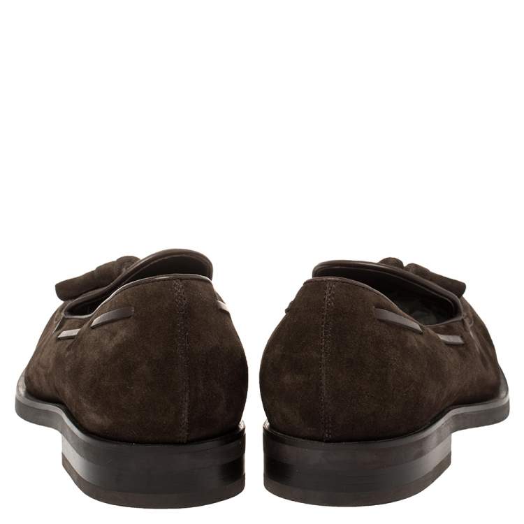 Pre Owned Tod's Brown Suede Tassel Slip On Loafers Size 43 
