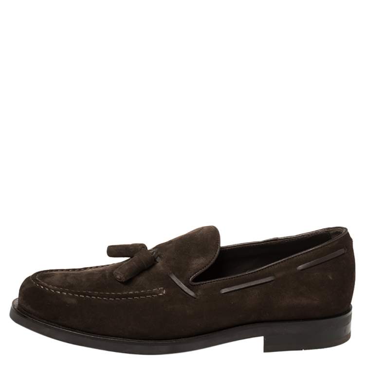 Pre Owned Tod's Brown Suede Tassel Slip On Loafers Size 43 