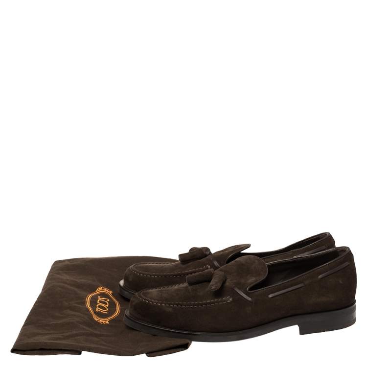 Pre Owned Tod's Brown Suede Tassel Slip On Loafers Size 43 