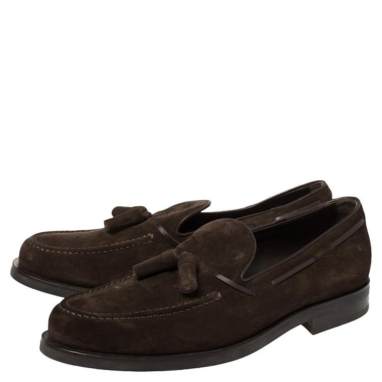 Pre Owned Tod's Brown Suede Tassel Slip On Loafers Size 43 