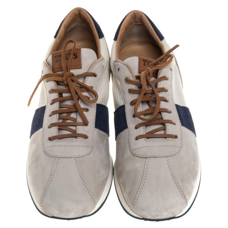 Pre Owned Tod's Beige/Blue Mesh And Nubuck Low Top Sneakers Size 45.5