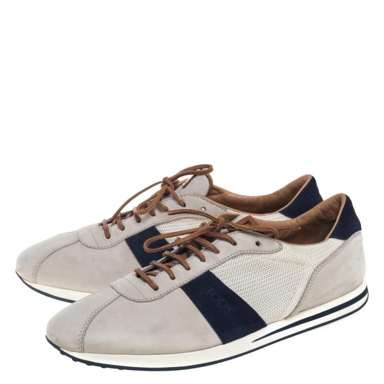 Pre Owned Tod's Beige/Blue Mesh And Nubuck Low Top Sneakers Size 45.5