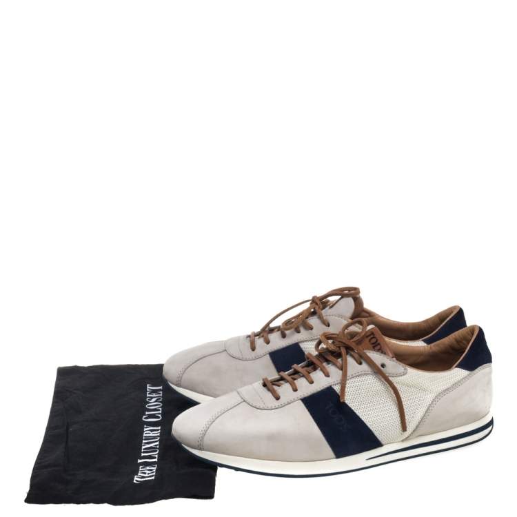 Pre Owned Tod's Beige/Blue Mesh And Nubuck Low Top Sneakers Size 45.5