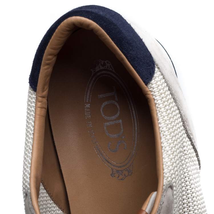 Pre Owned Tod's Beige/Blue Mesh And Nubuck Low Top Sneakers Size 45.5