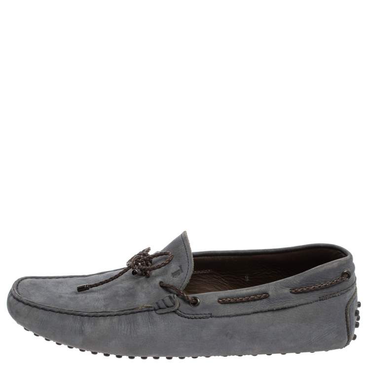 Pre Owned Tod's  Blue Nubuck Gommino Bow Slip On Loafers Size 43