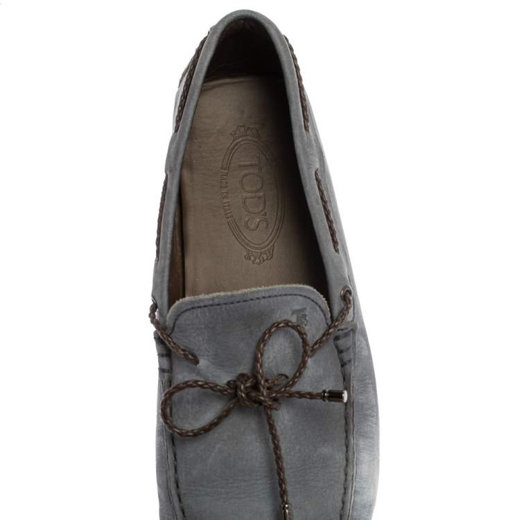 Pre Owned Tod's  Blue Nubuck Gommino Bow Slip On Loafers Size 43