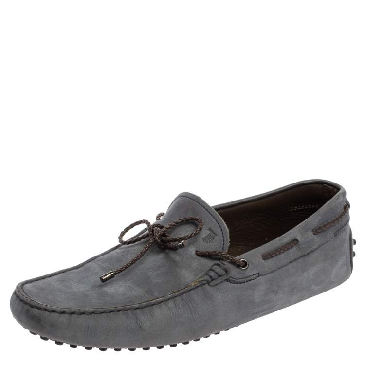 Pre Owned Tod's  Blue Nubuck Gommino Bow Slip On Loafers Size 43