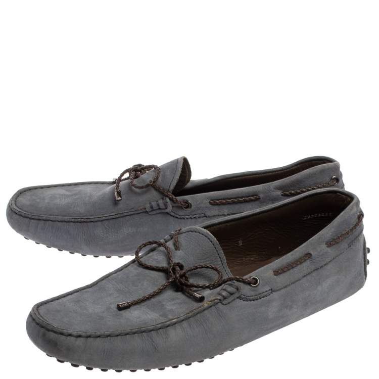 Pre Owned Tod's  Blue Nubuck Gommino Bow Slip On Loafers Size 43