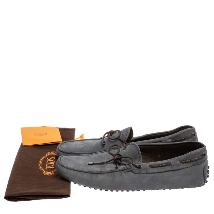 Pre Owned Tod's  Blue Nubuck Gommino Bow Slip On Loafers Size 43