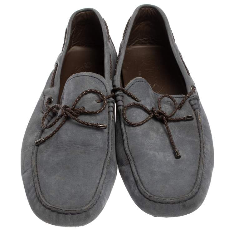 Pre Owned Tod's  Blue Nubuck Gommino Bow Slip On Loafers Size 43